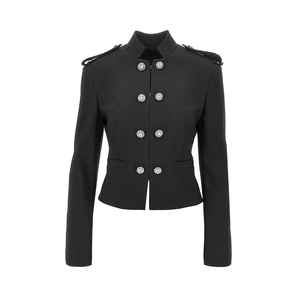 jewelled epaulettes stretch fabric jacket