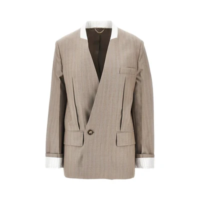 collarless wool jacket