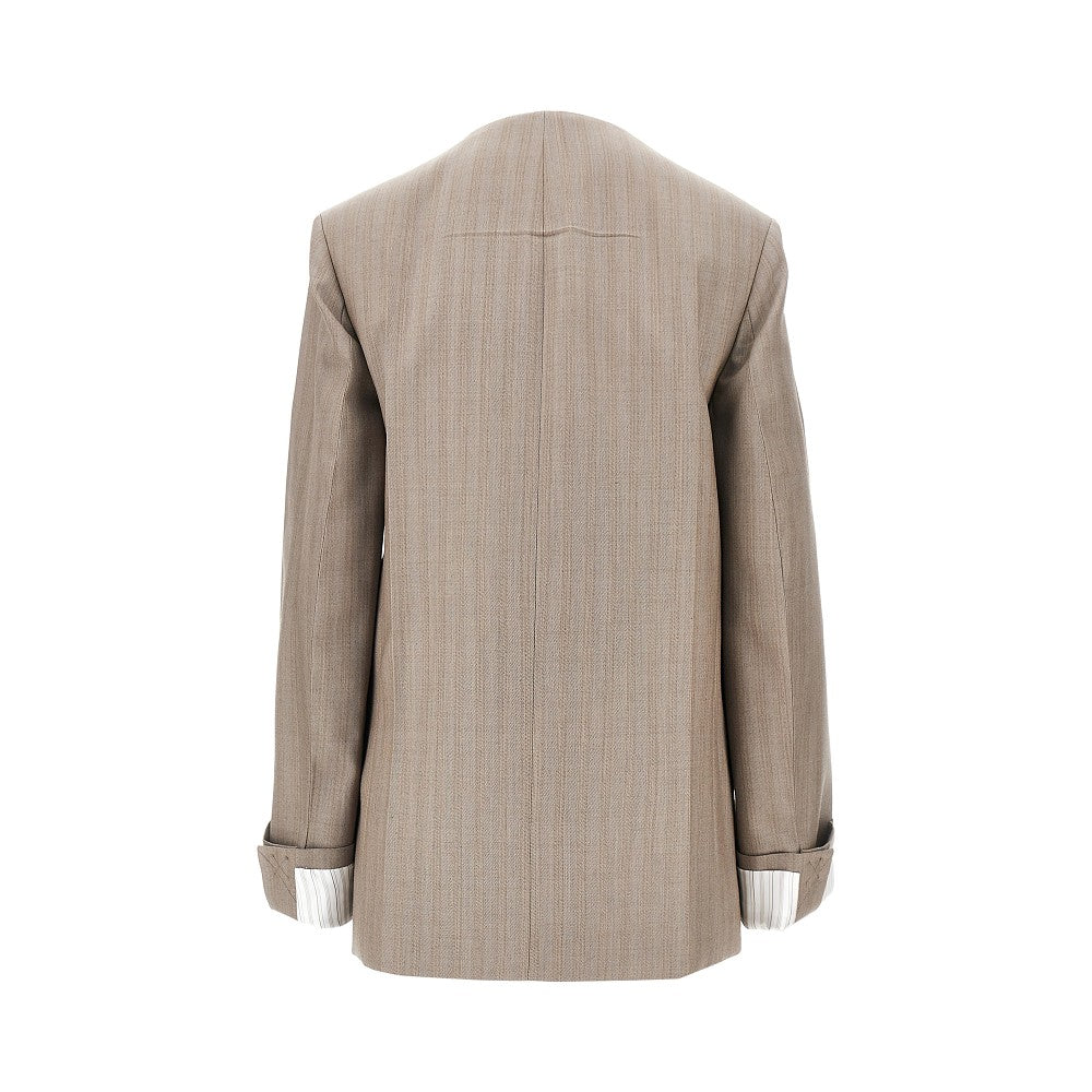 collarless wool jacket