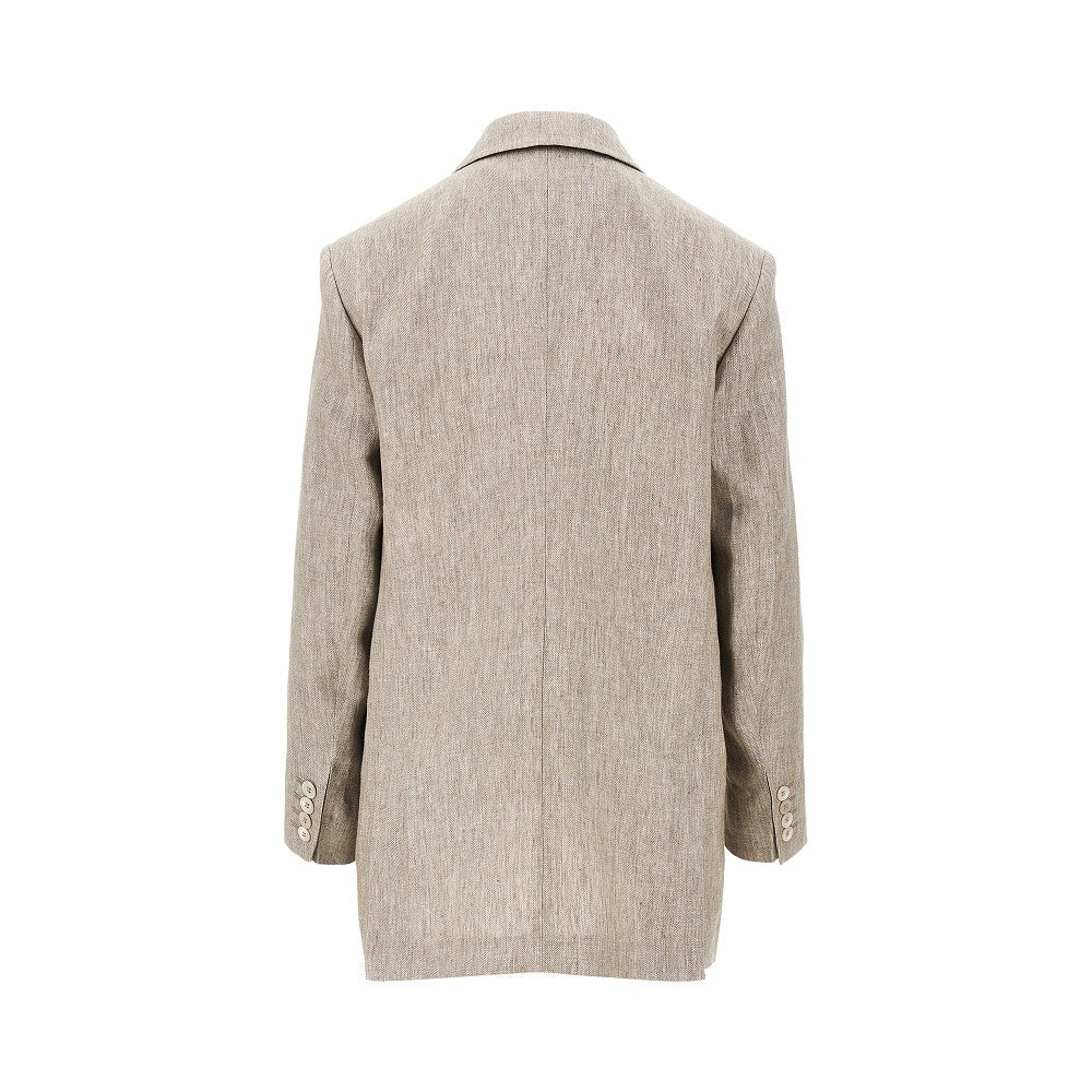 chevron linen double-breasted jacket