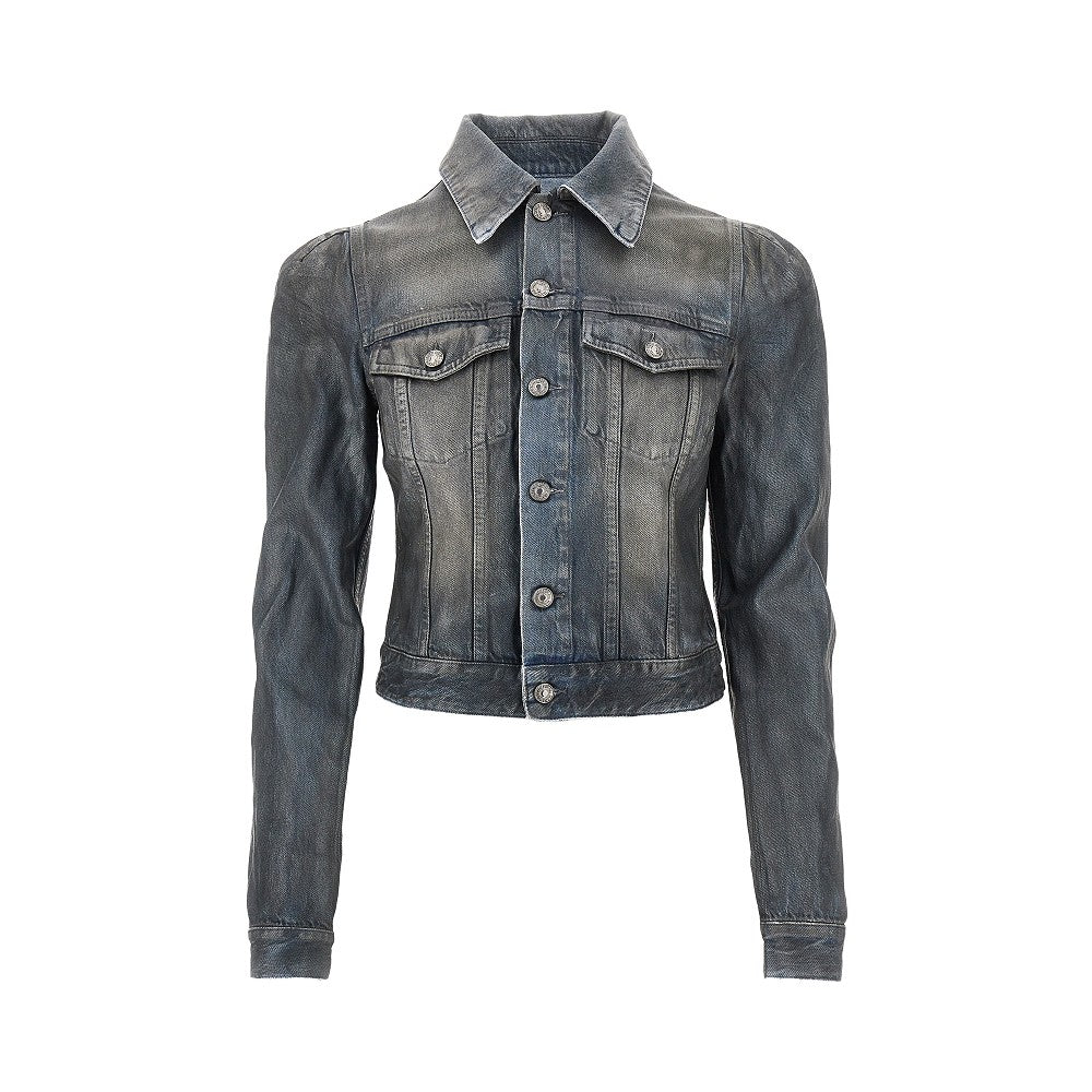 7 FOR ALL MANKIND S waxed denim jacket with puff sleeves