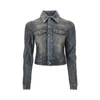 waxed denim jacket with puff sleeves