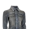 waxed denim jacket with puff sleeves