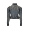 waxed denim jacket with puff sleeves