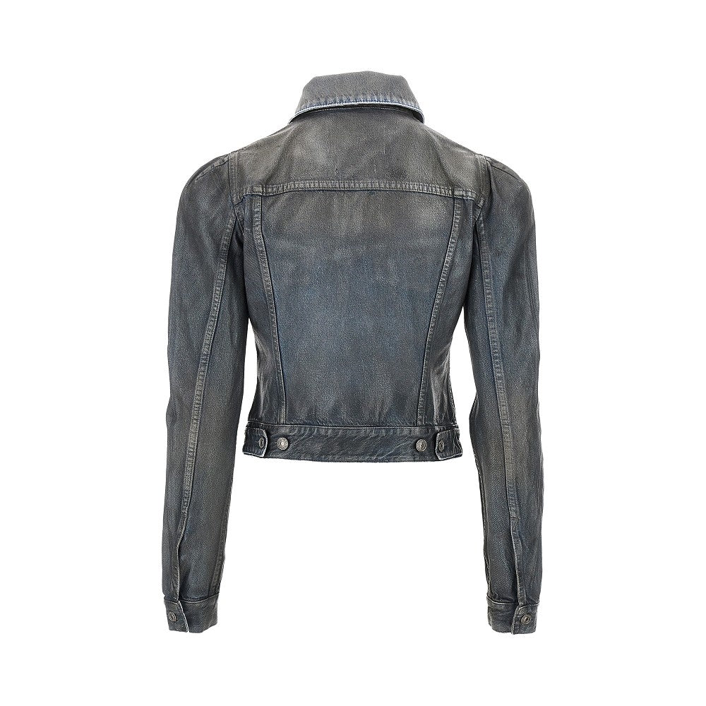 waxed denim jacket with puff sleeves