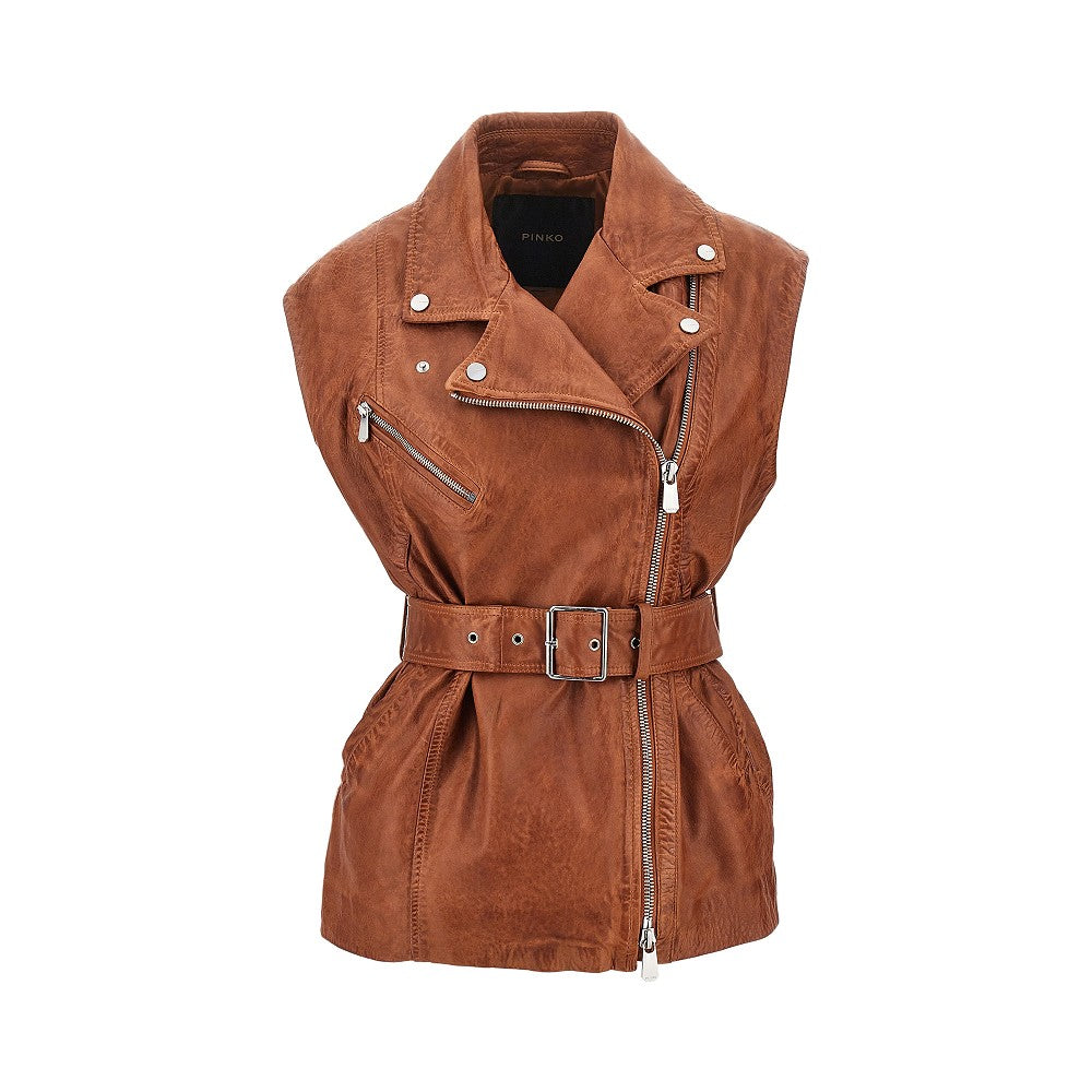 PINKO 38 leather biker vest