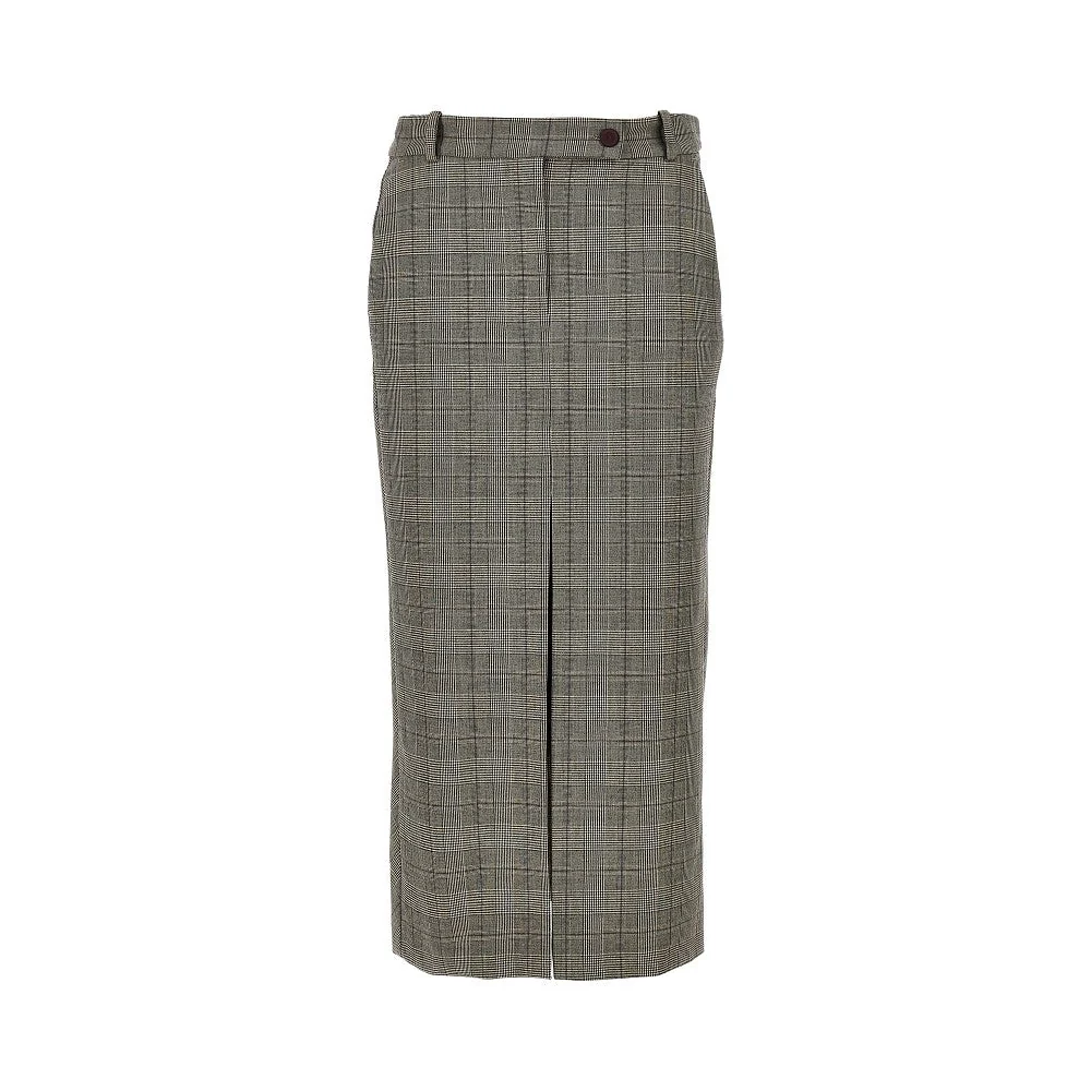 wool-blend midi skirt with check motif