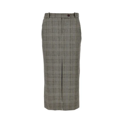 wool-blend midi skirt with check motif