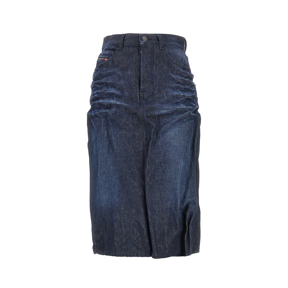 creased denim midi skirt