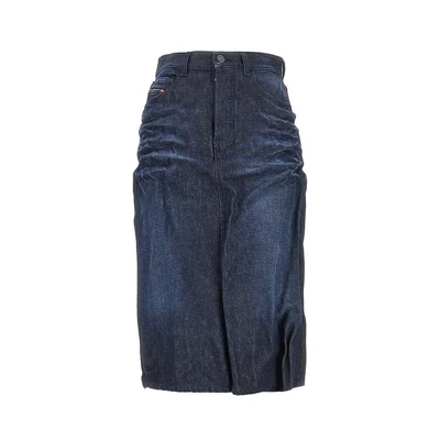 creased denim midi skirt