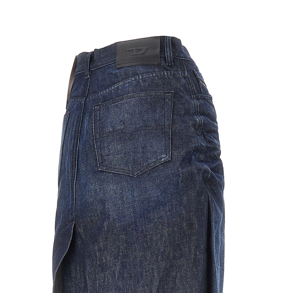 creased denim midi skirt