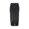 denim midi skirt with front zip