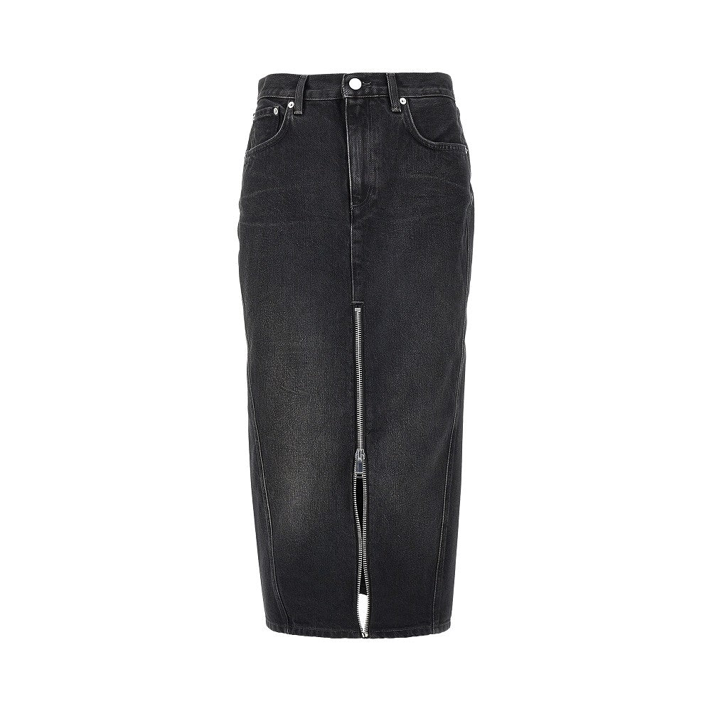 denim midi skirt with front zip