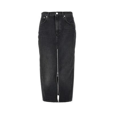 denim midi skirt with front zip