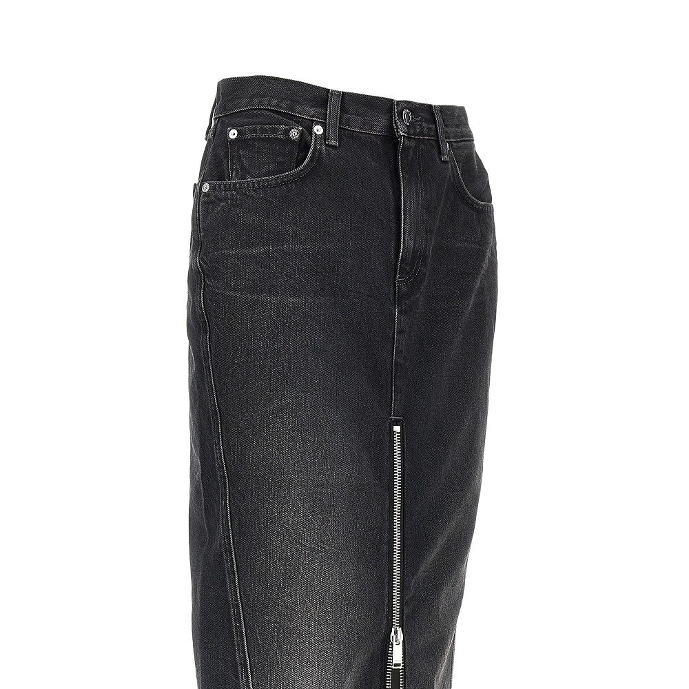denim midi skirt with front zip