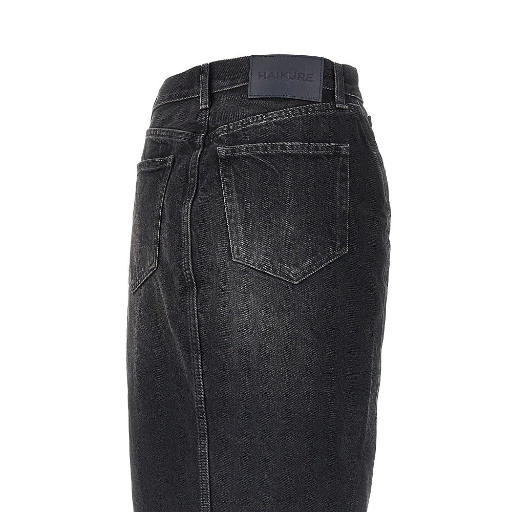 denim midi skirt with front zip