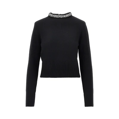 knitted crewneck sweater with crystals