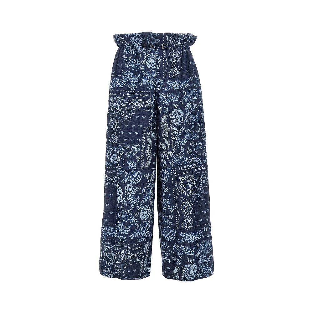 EMPORIO ARMANI 38 bandana print chambray pants