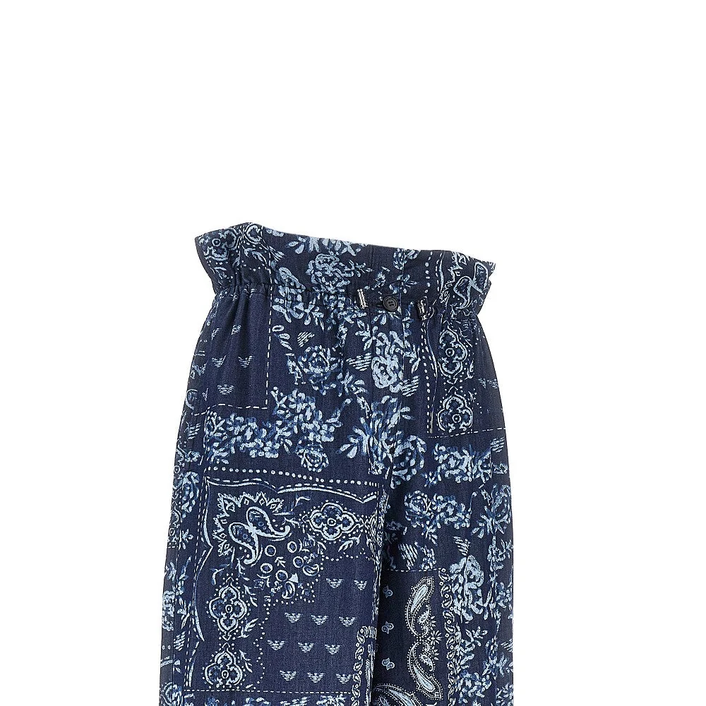 EMPORIO ARMANI 38 bandana print chambray pants