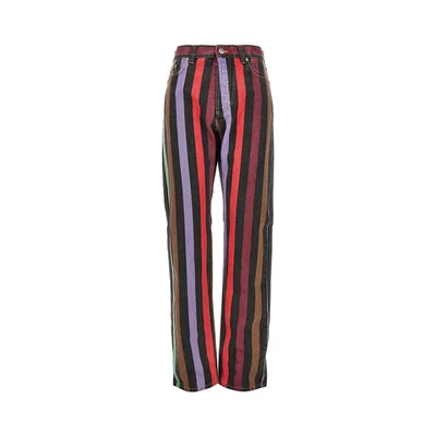 cotton denim jeans with striped motif