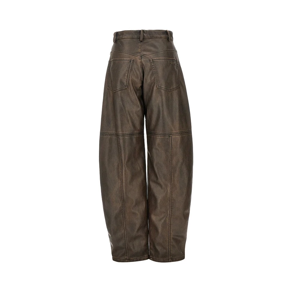 faux leather barrel leg pants