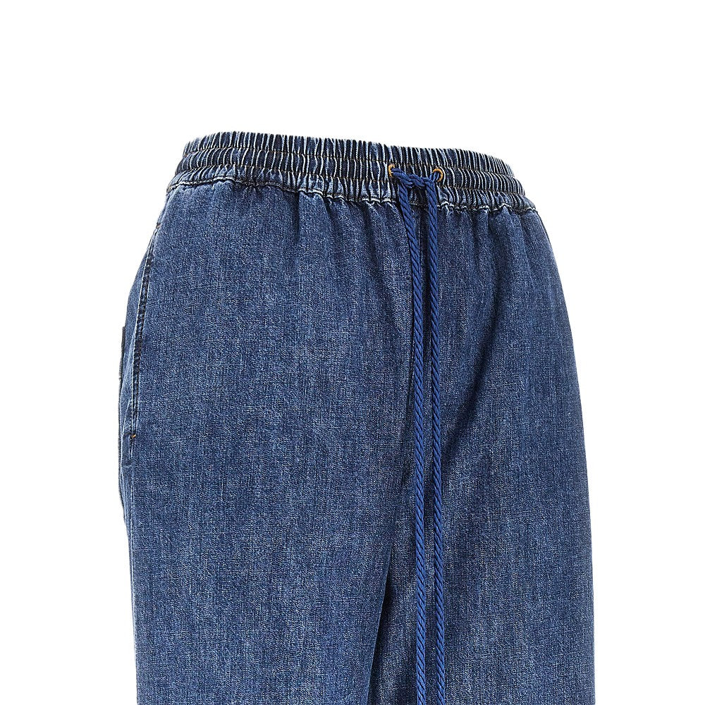 chambray denim pants with drawstring