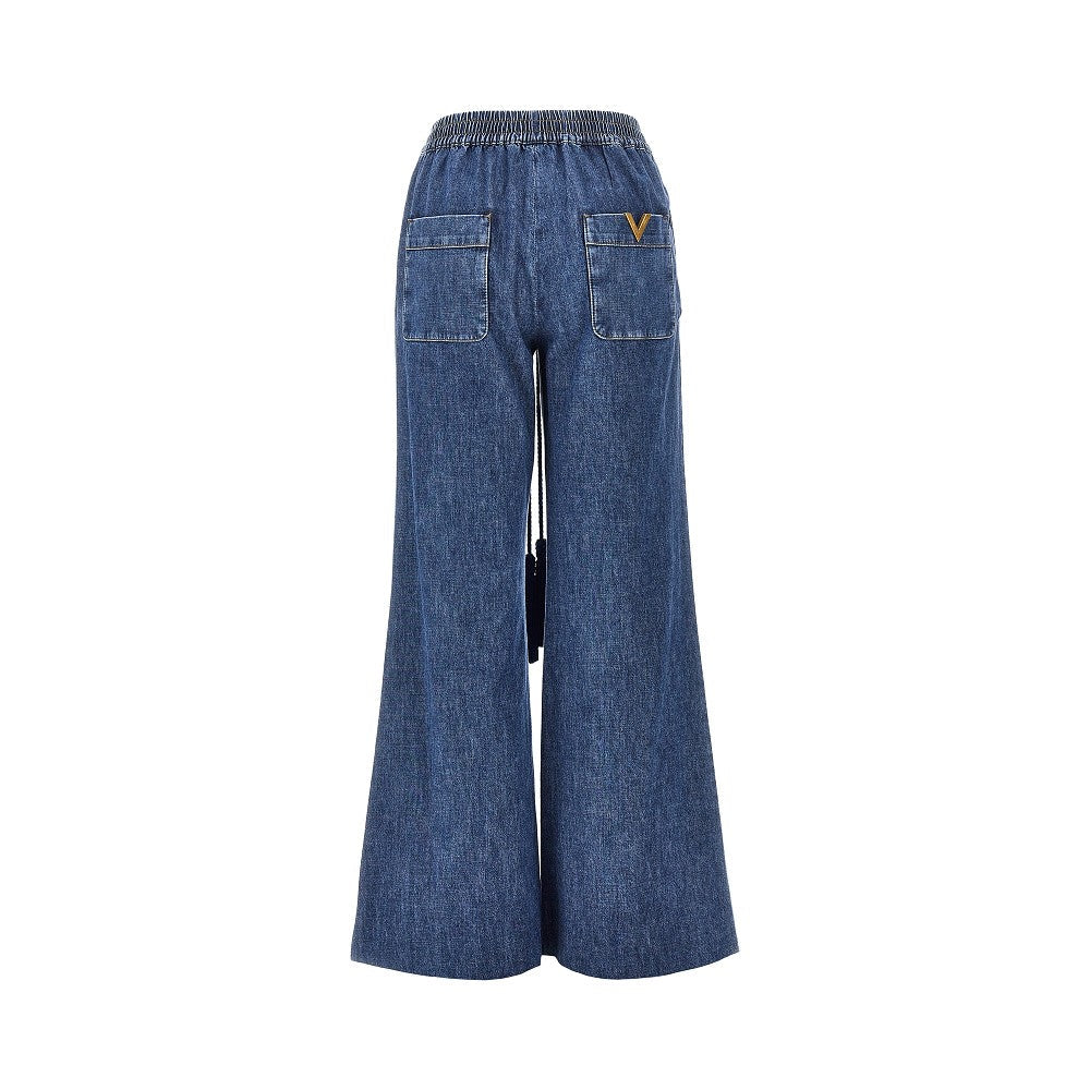 chambray denim pants with drawstring
