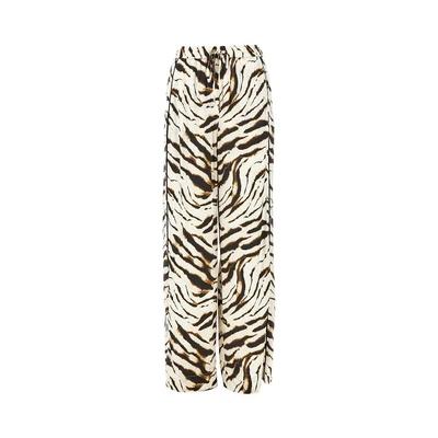 satin pants with zebra-striped print