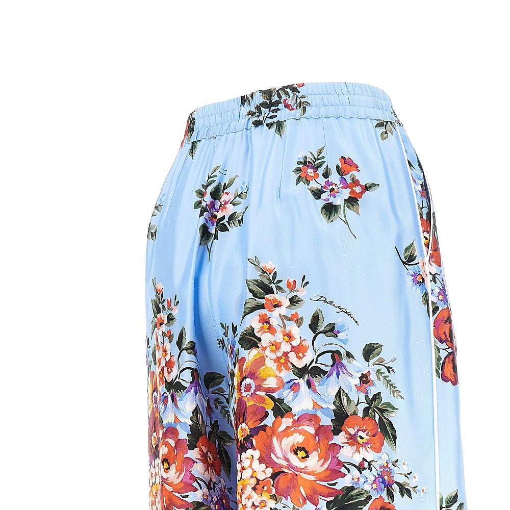 floral print silk wide leg pants