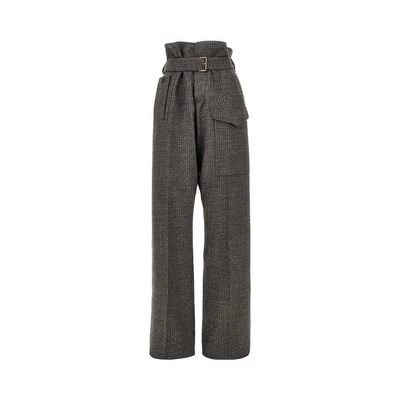 check wool pants with belt