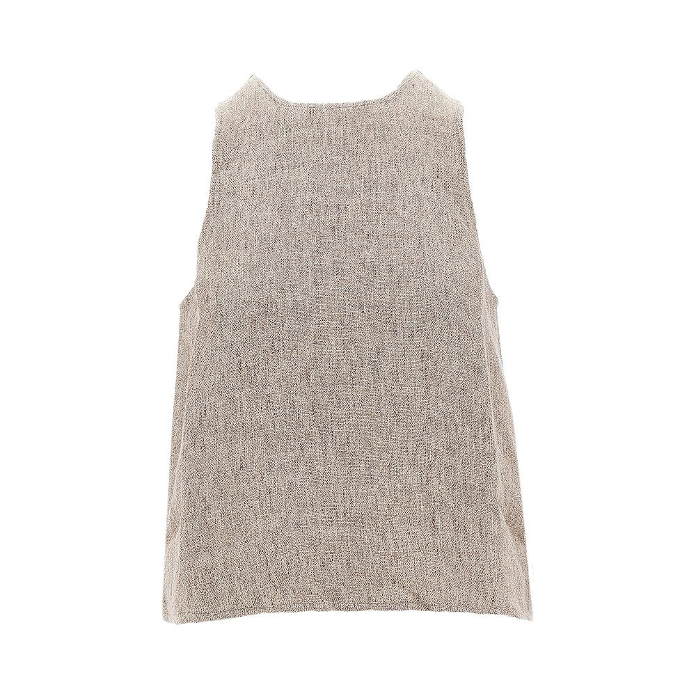 EMPORIO ARMANI 40 linen top with faux leather detail