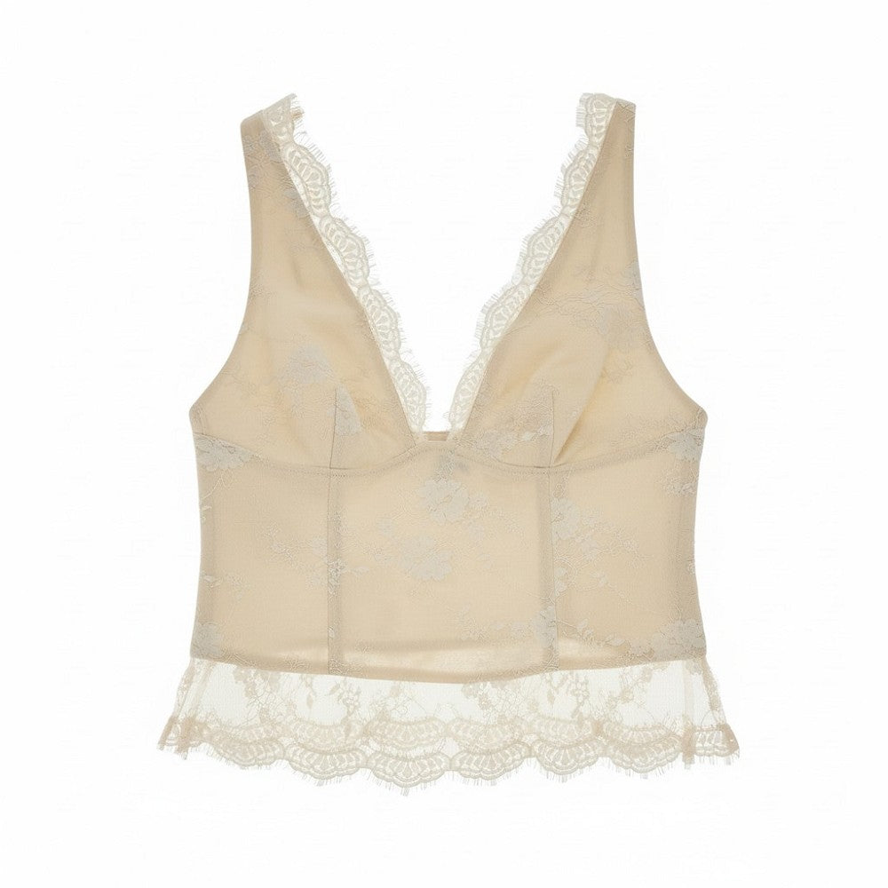 PINKO 40 bonded linen and lace top