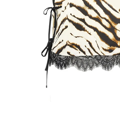 satin top with zebra-striped print
