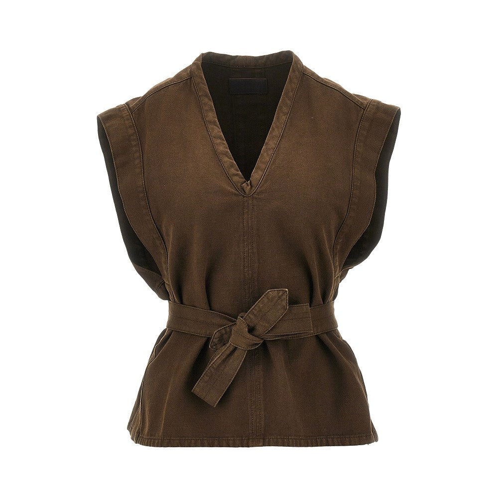 broken twill top with belt t