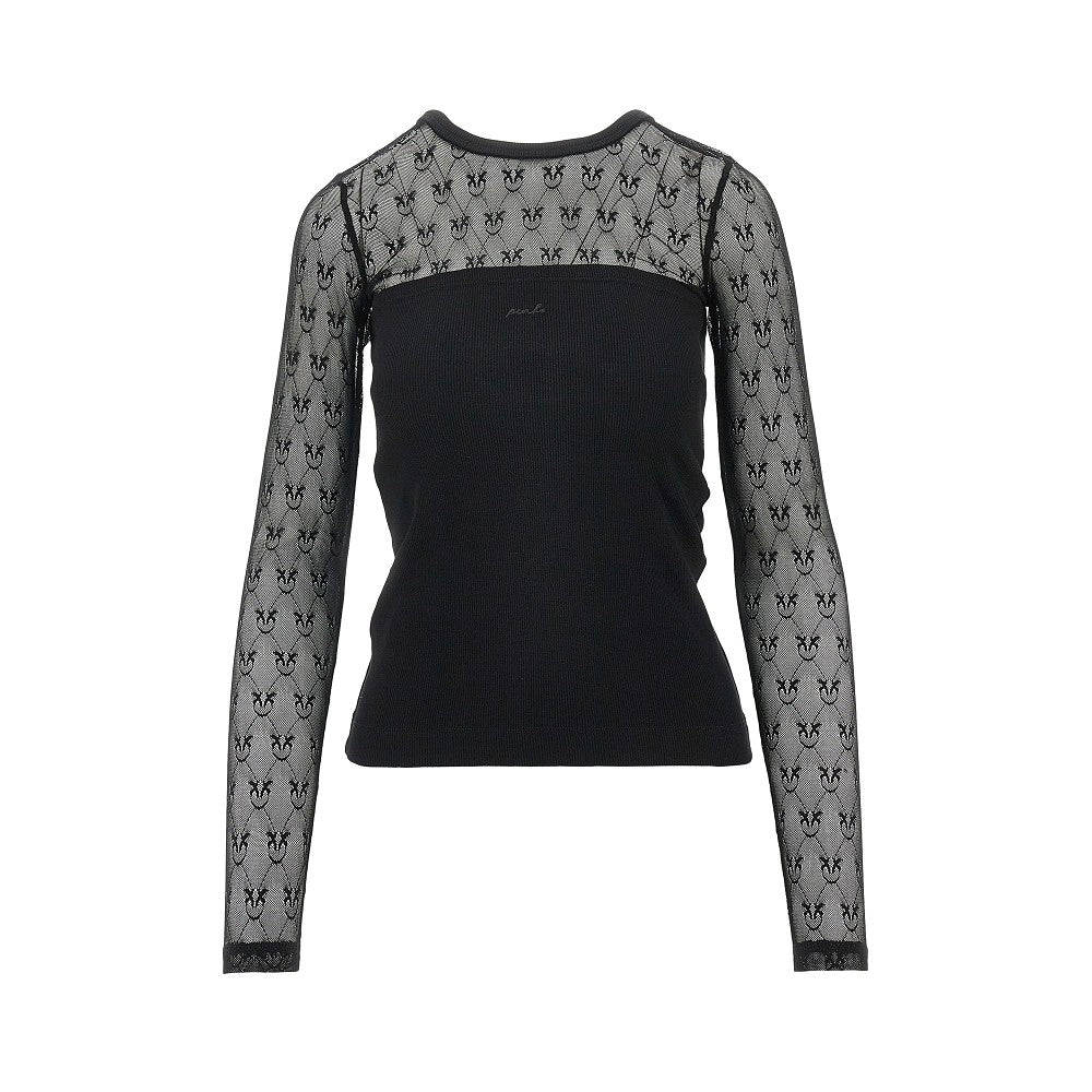 PINKO XS ribbed jersey and love birds lace top