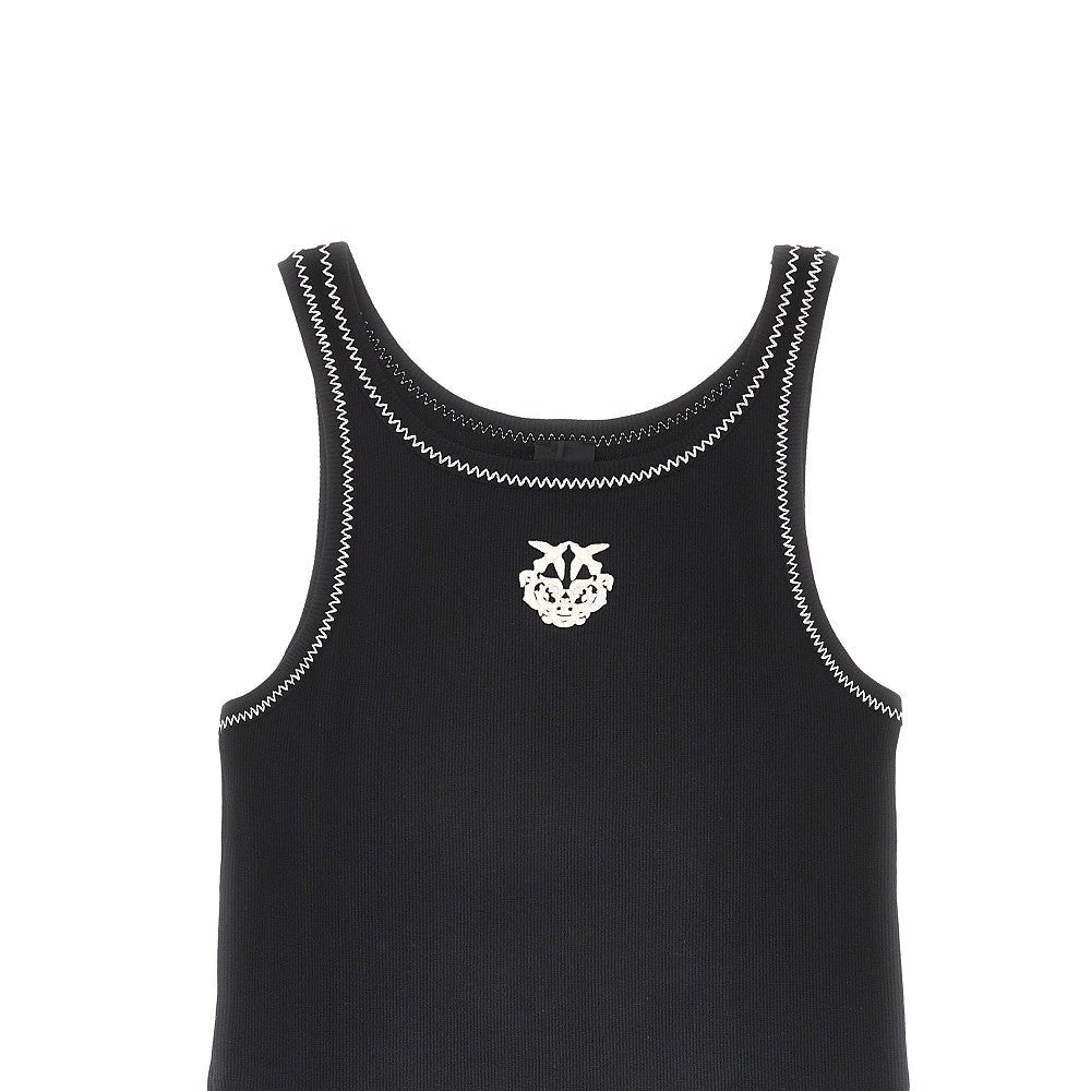 PINKO XS love birds embroidery ribbed tank top