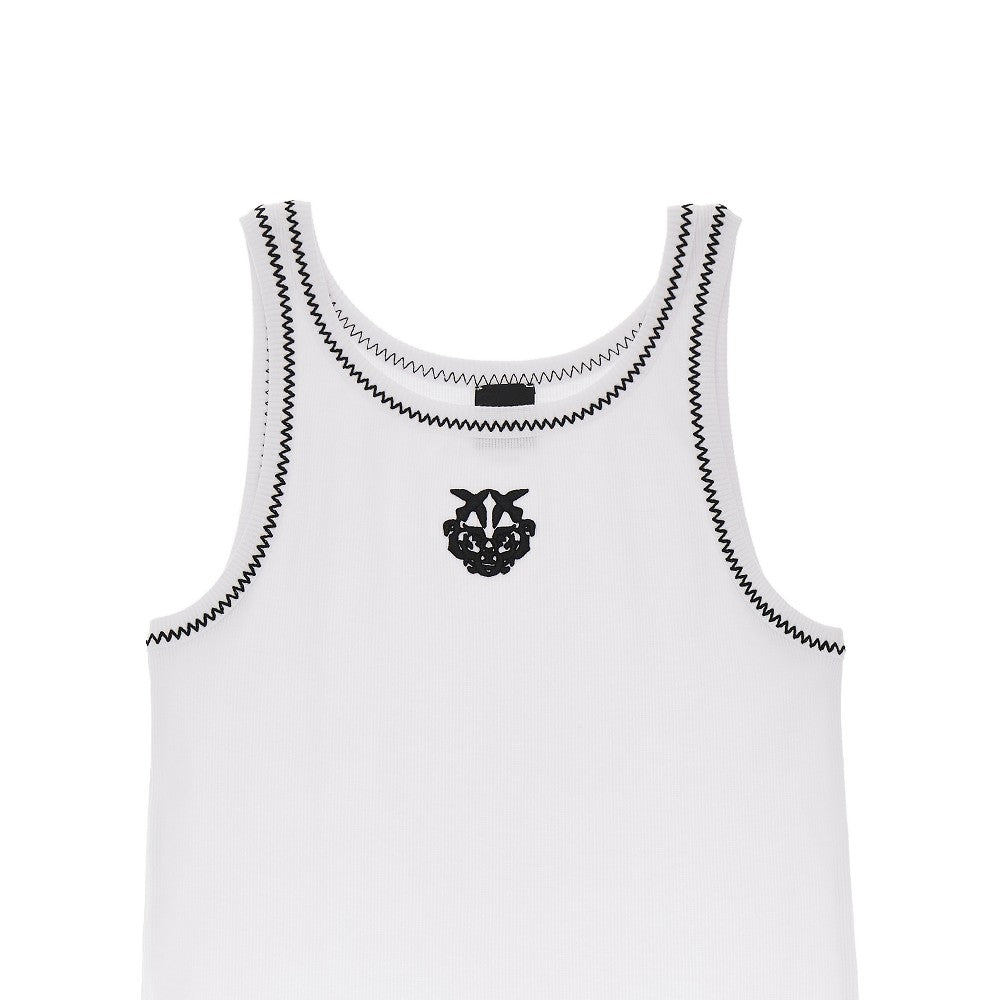 PINKO XS love birds embroidery ribbed tank top