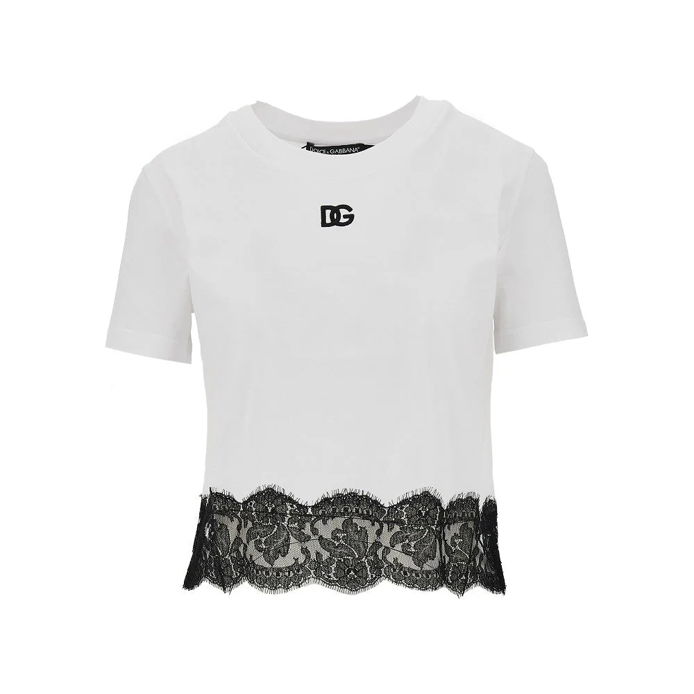 cropped t-shirt with lace trimming
