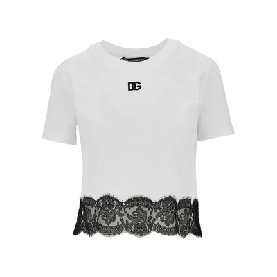 cropped t-shirt with lace trimming