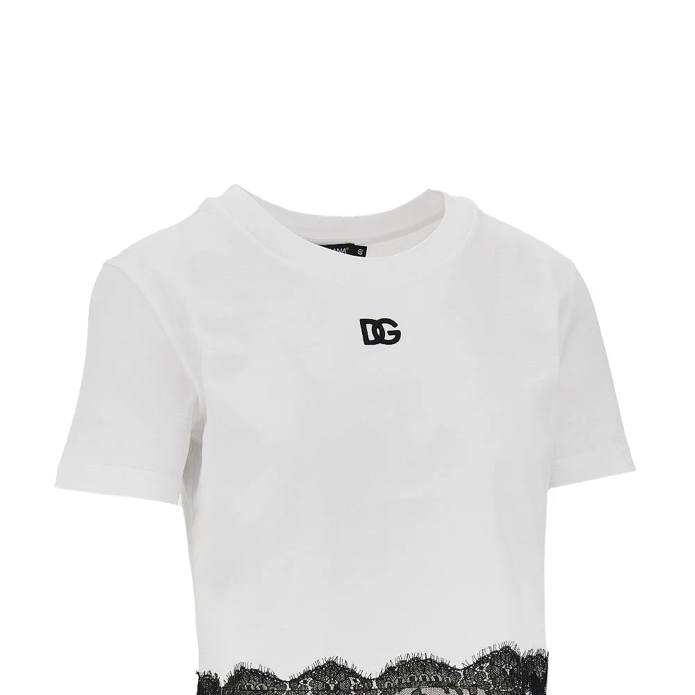 cropped t-shirt with lace trimming