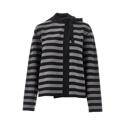 self-tie closure striped wool cardigan