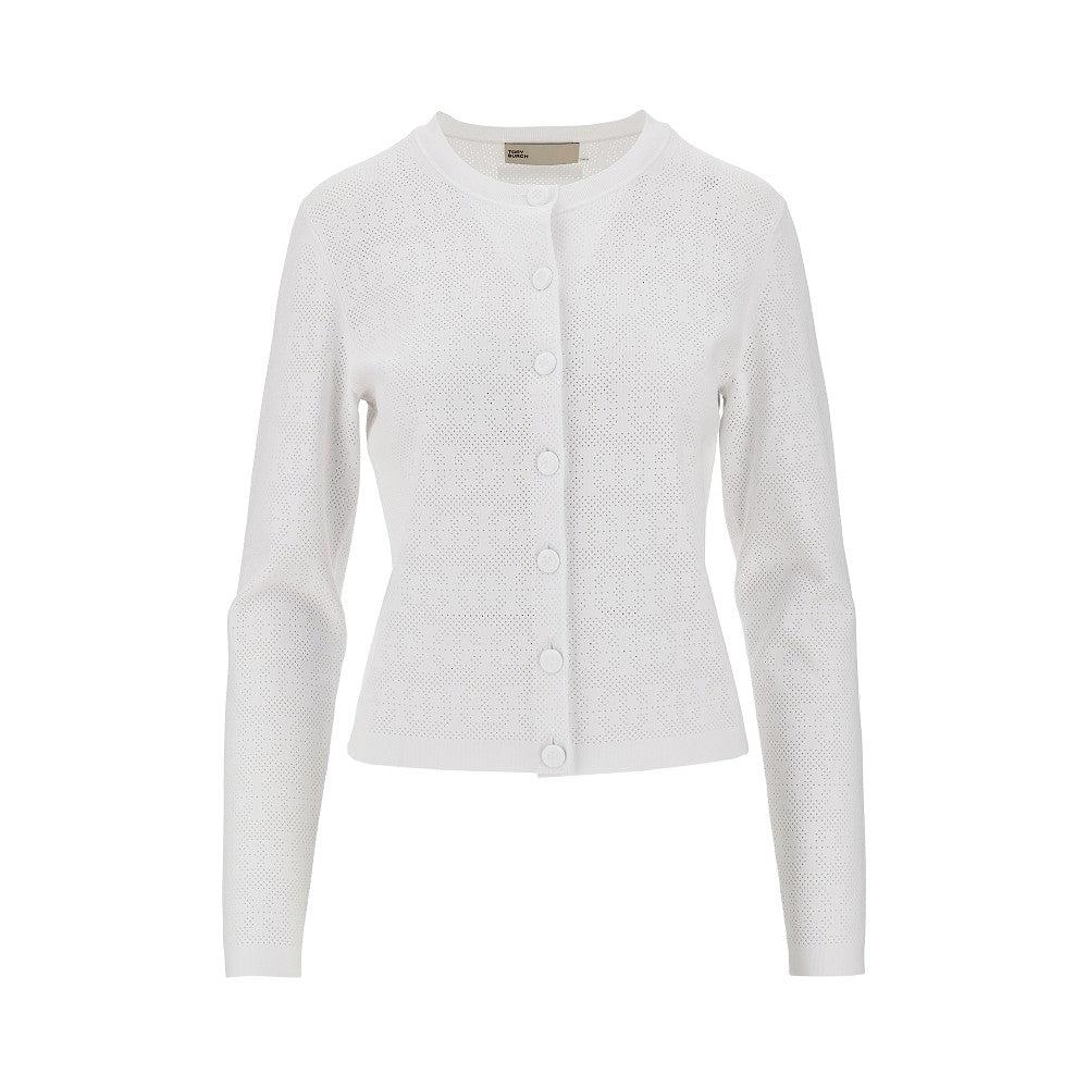 t monogram pointelle knit cardigan
