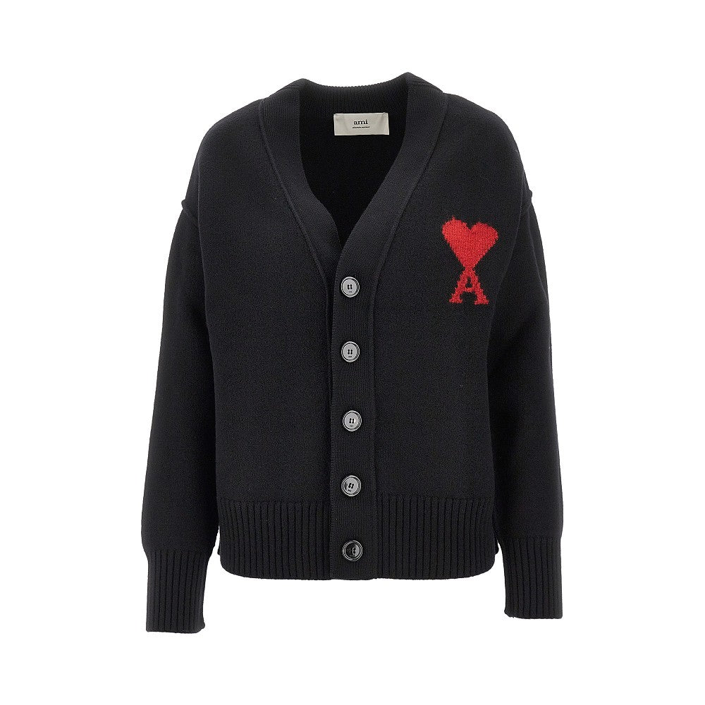 AMI XS wool cardigan with ami de coeur inlay