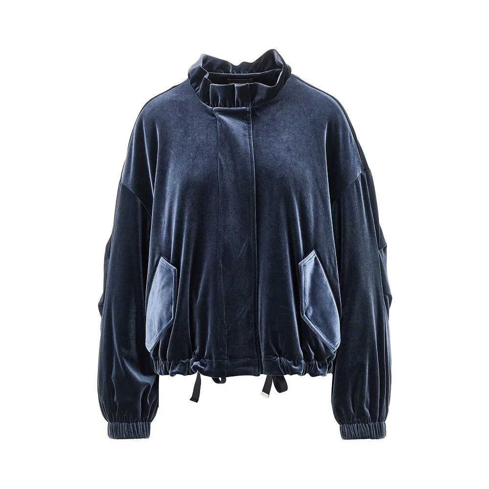 chenille blouson jacket with gathered neck