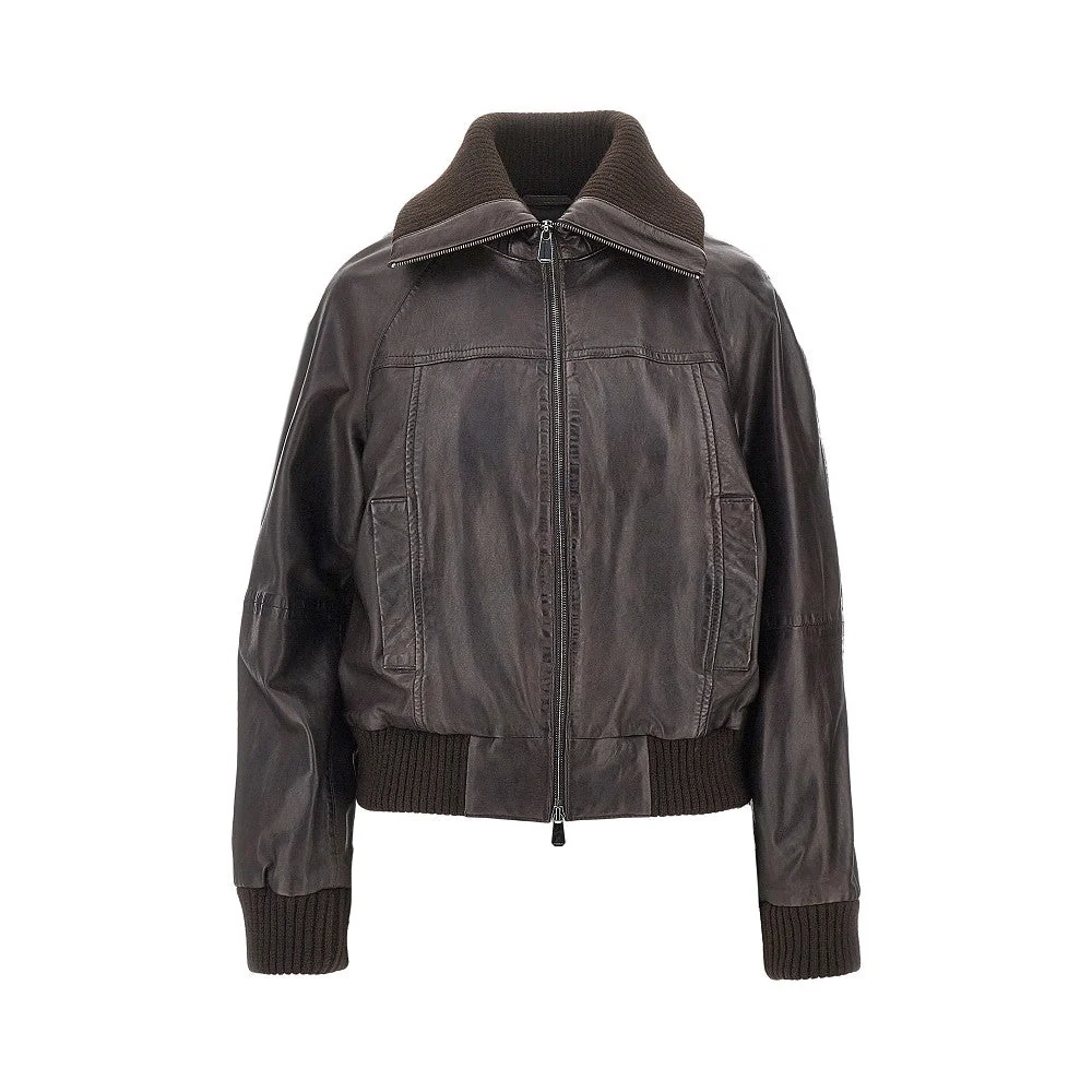PINKO 40 washed leather bomber jacket