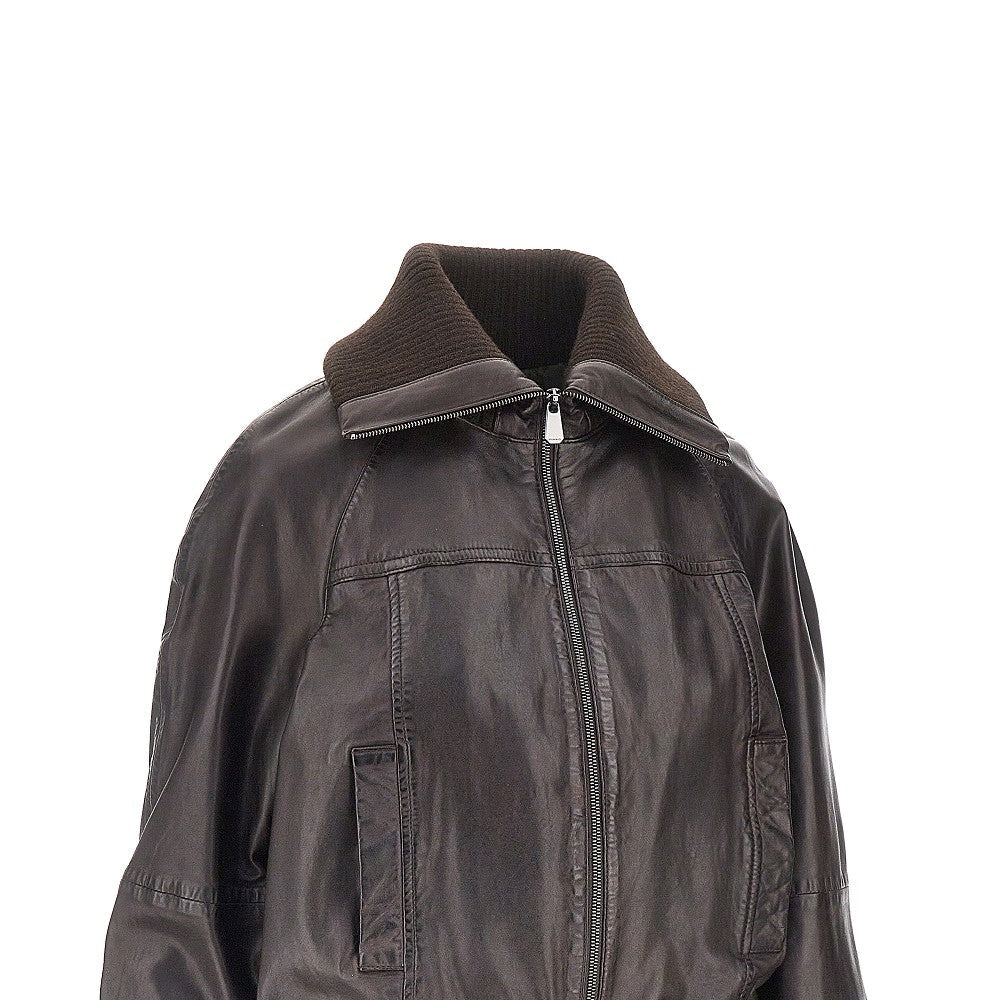 PINKO 40 washed leather bomber jacket