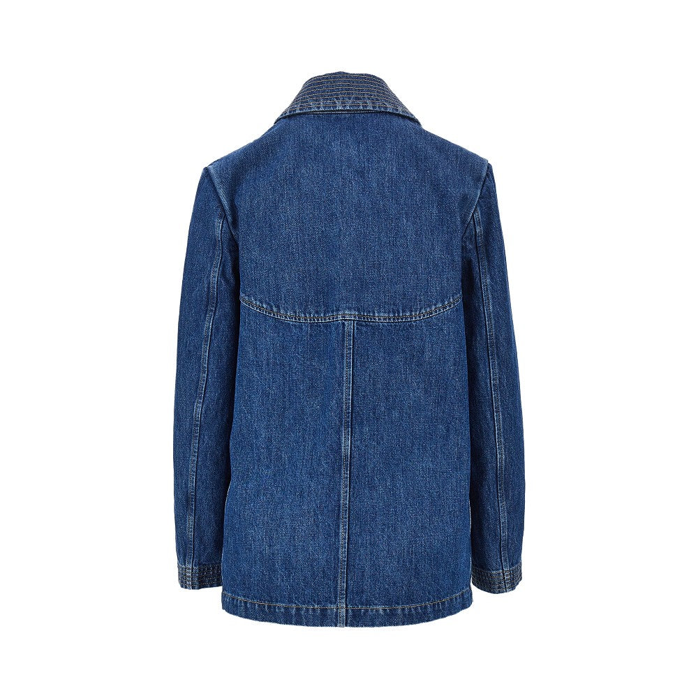 denim jacket with v gold details