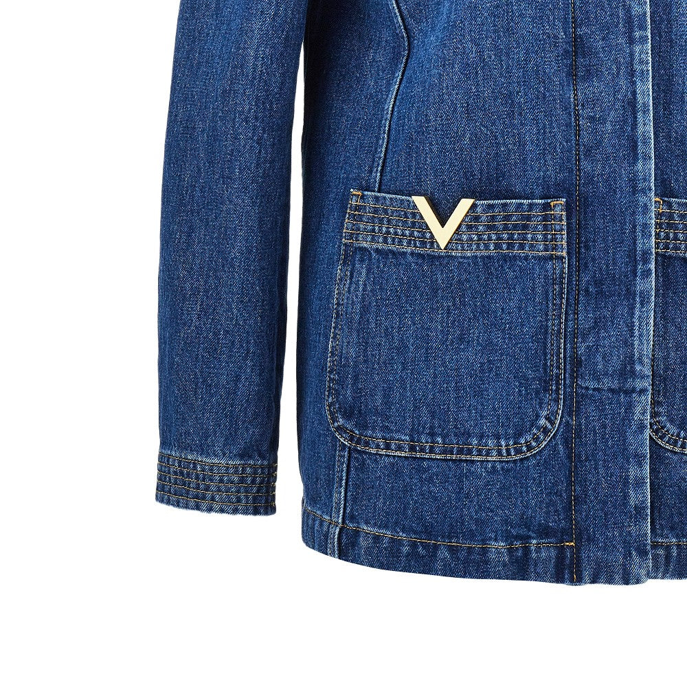 denim jacket with v gold details