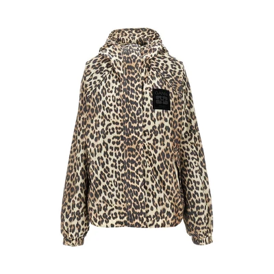 leopard-print nylon hooded blouson jacket