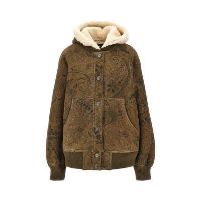 leather jacket with paisley motif